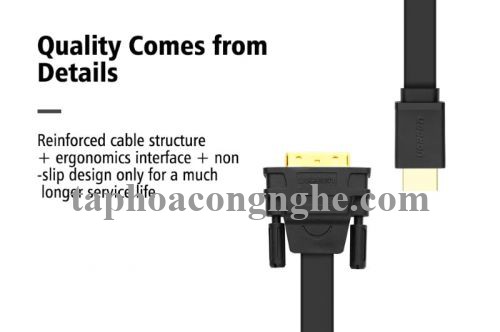 Ugreen 30142 15M màu Đen Cáp chuyển đổi HDMI sang DVI 24 + 1 thuần đồng cáp dẹt HD106 30030142